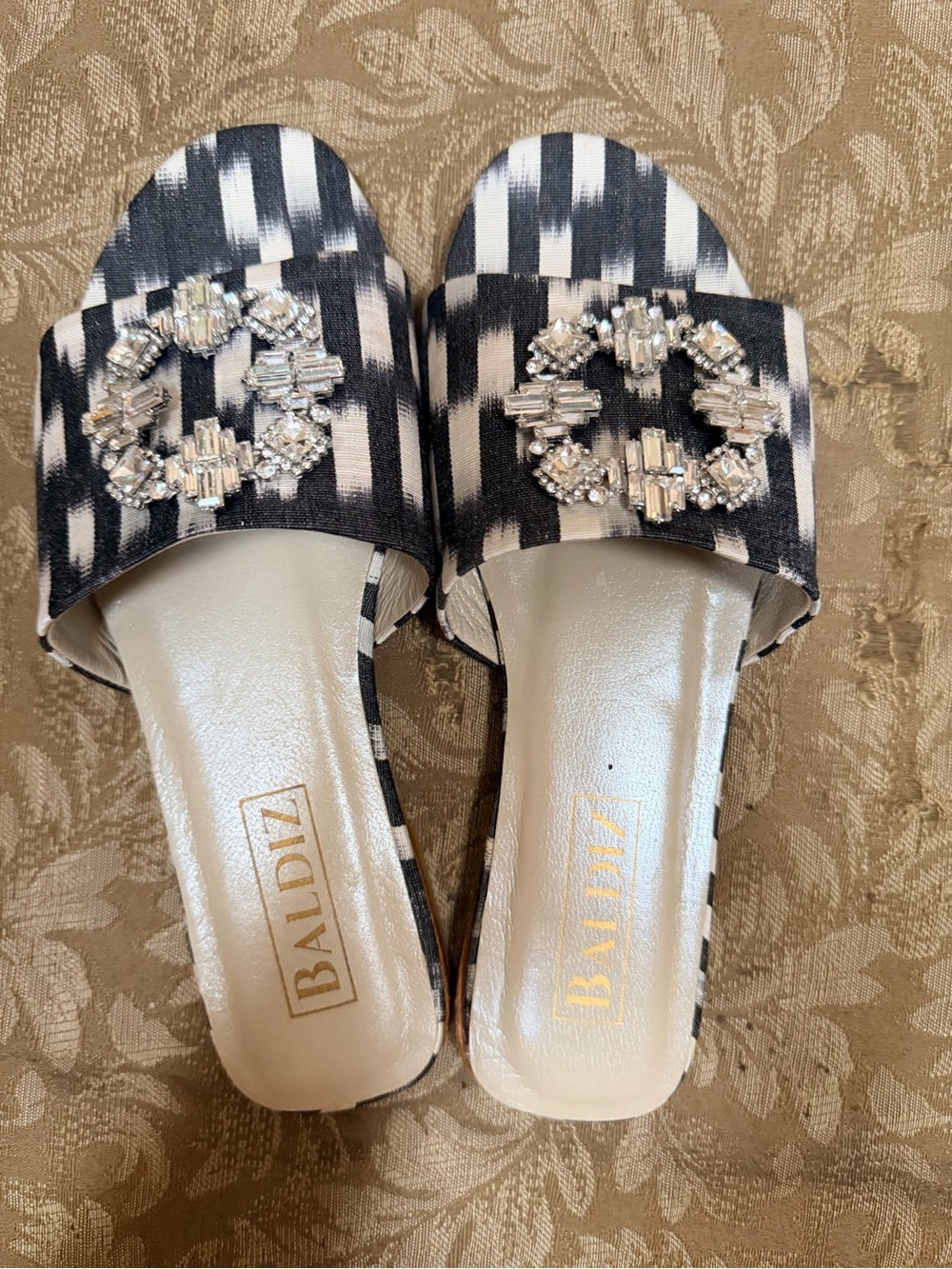 Black & White Baldiz Jeweled Slide Sandals